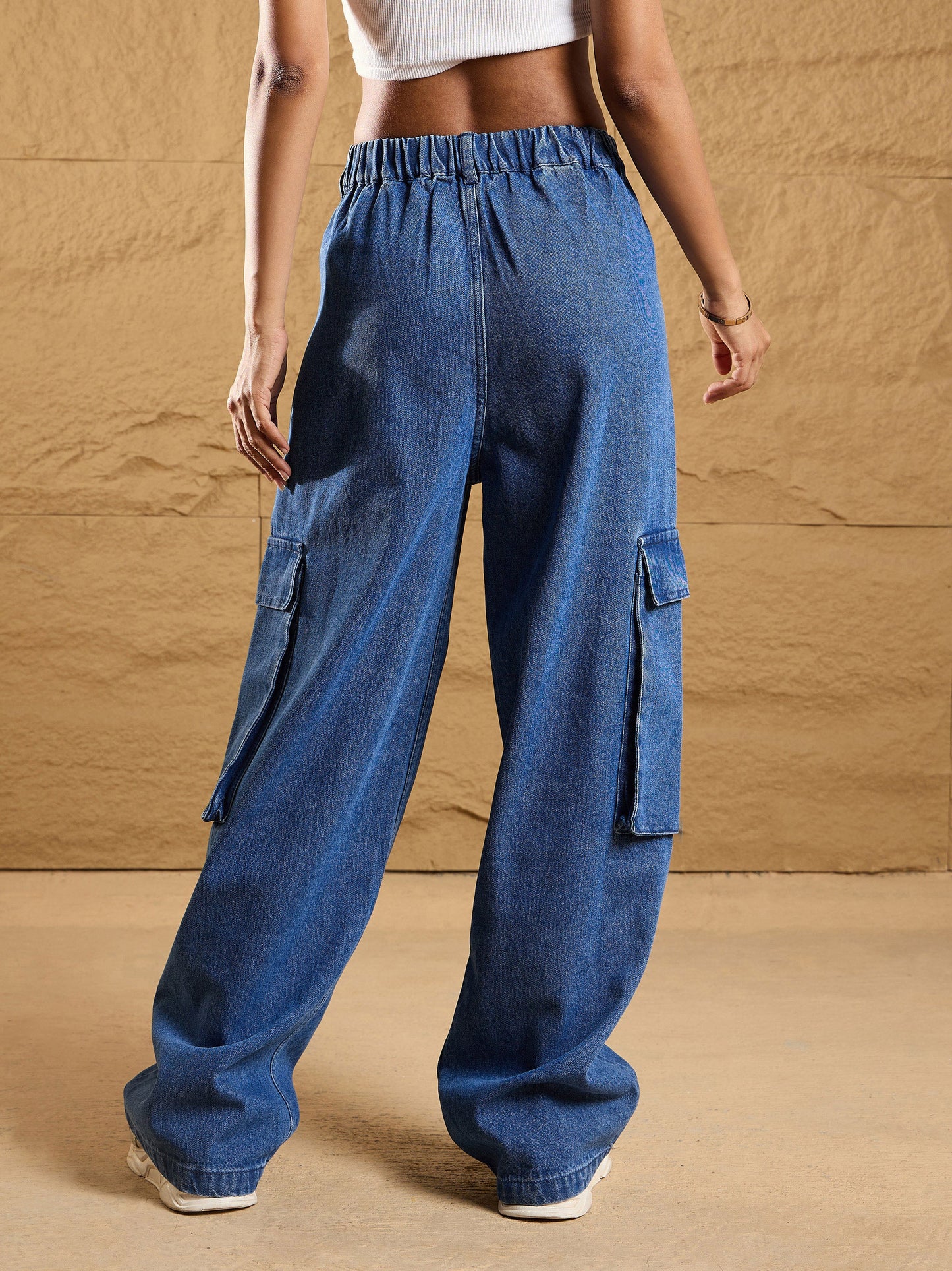 Blue Washed Box Pockets Straight Fit Jeans