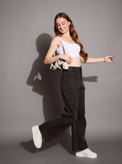Women Black Wash Front Pocket Straight Fit Jeans