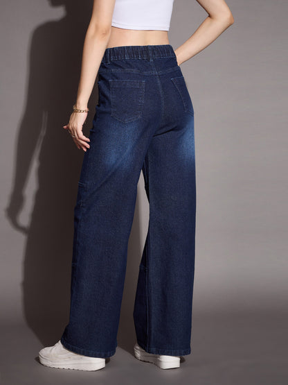 Blue Straight Fit Drawstring Jeans