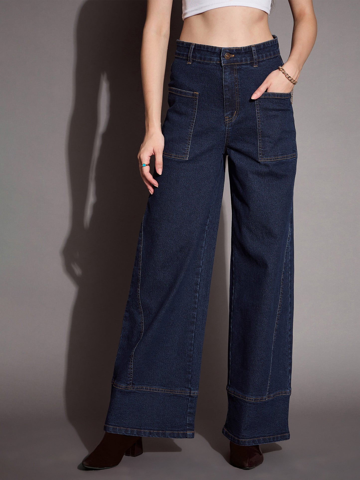 Blue Blast Patch Pocket Wide Leg Jeans