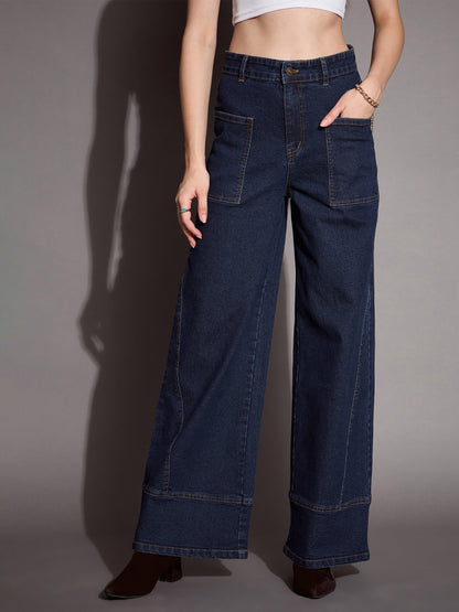 Blue Blast Patch Pocket Wide Leg Jeans