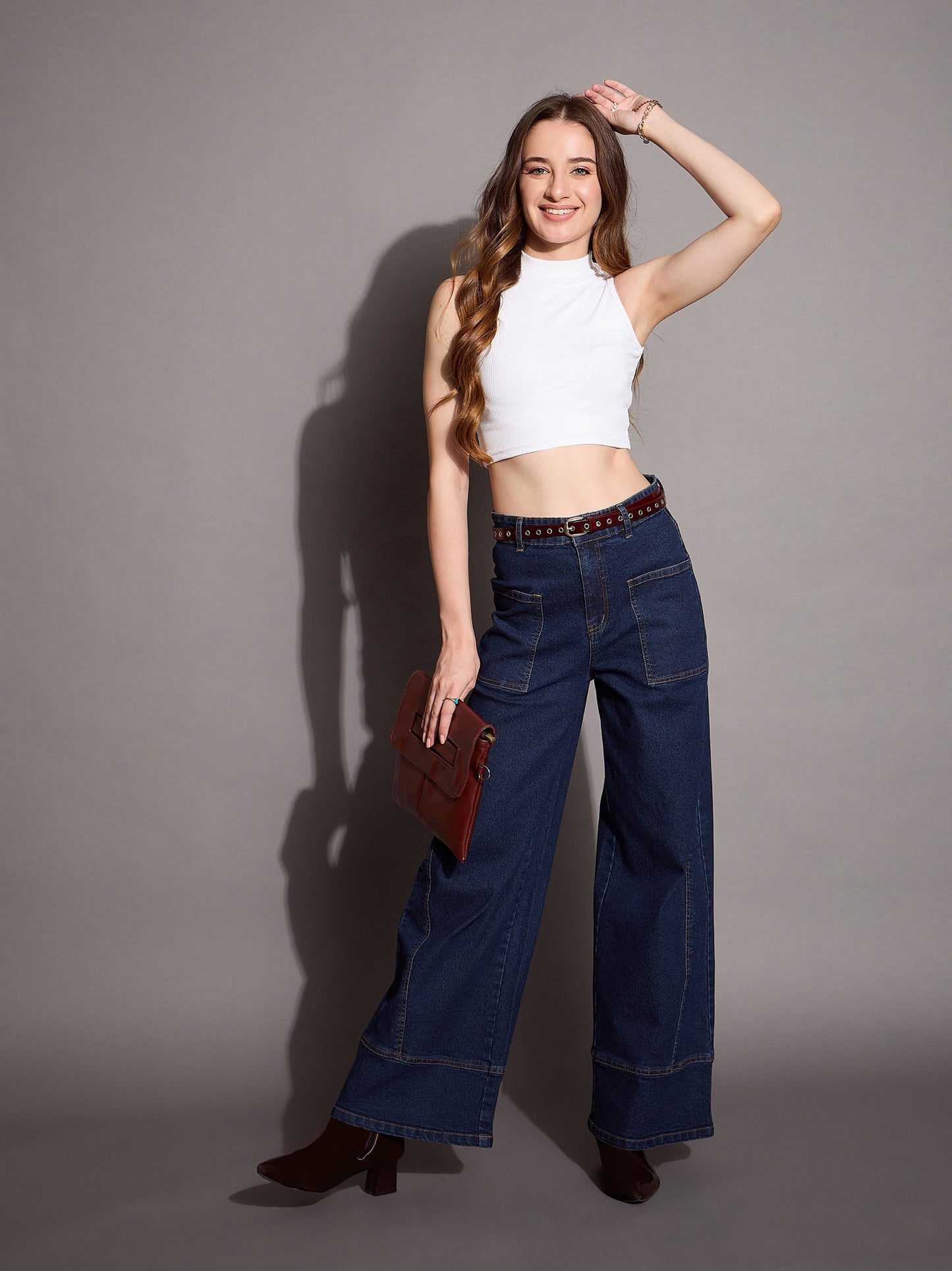 Blue Blast Patch Pocket Wide Leg Jeans