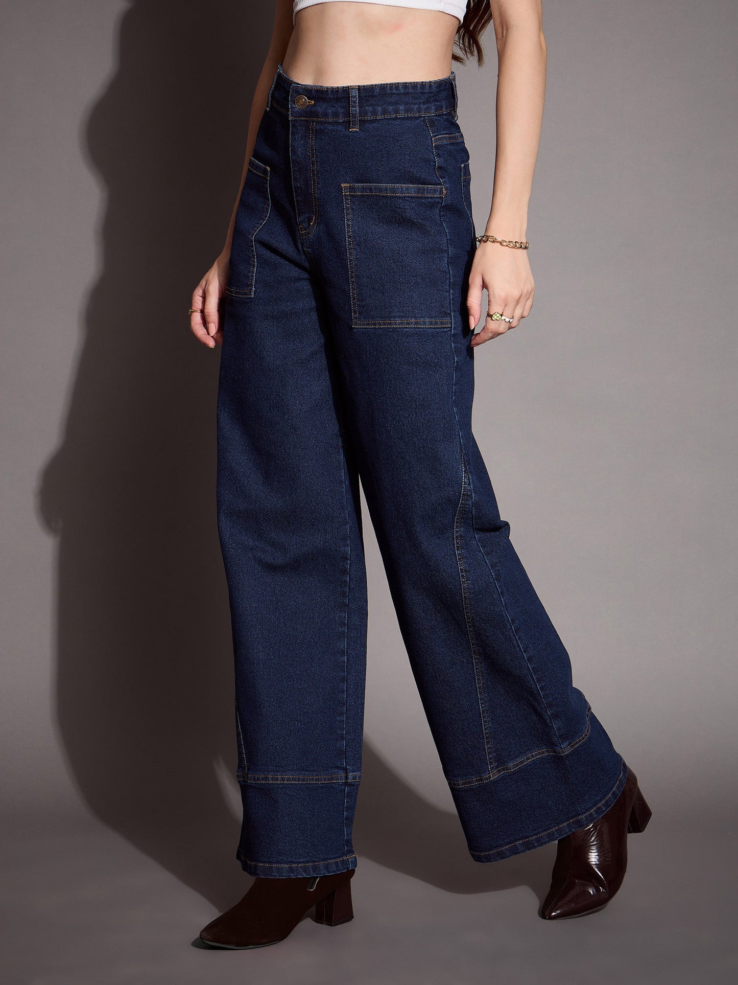 Blue Blast Patch Pocket Wide Leg Jeans