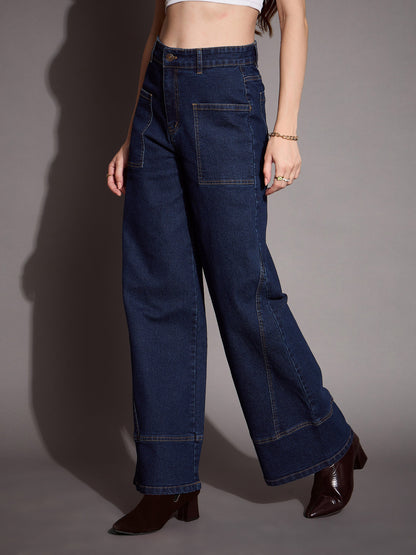 Blue Blast Patch Pocket Wide Leg Jeans