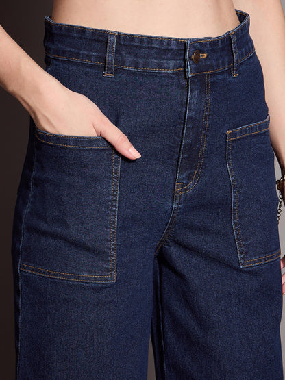 Blue Blast Patch Pocket Wide Leg Jeans