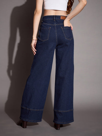 Blue Blast Patch Pocket Wide Leg Jeans