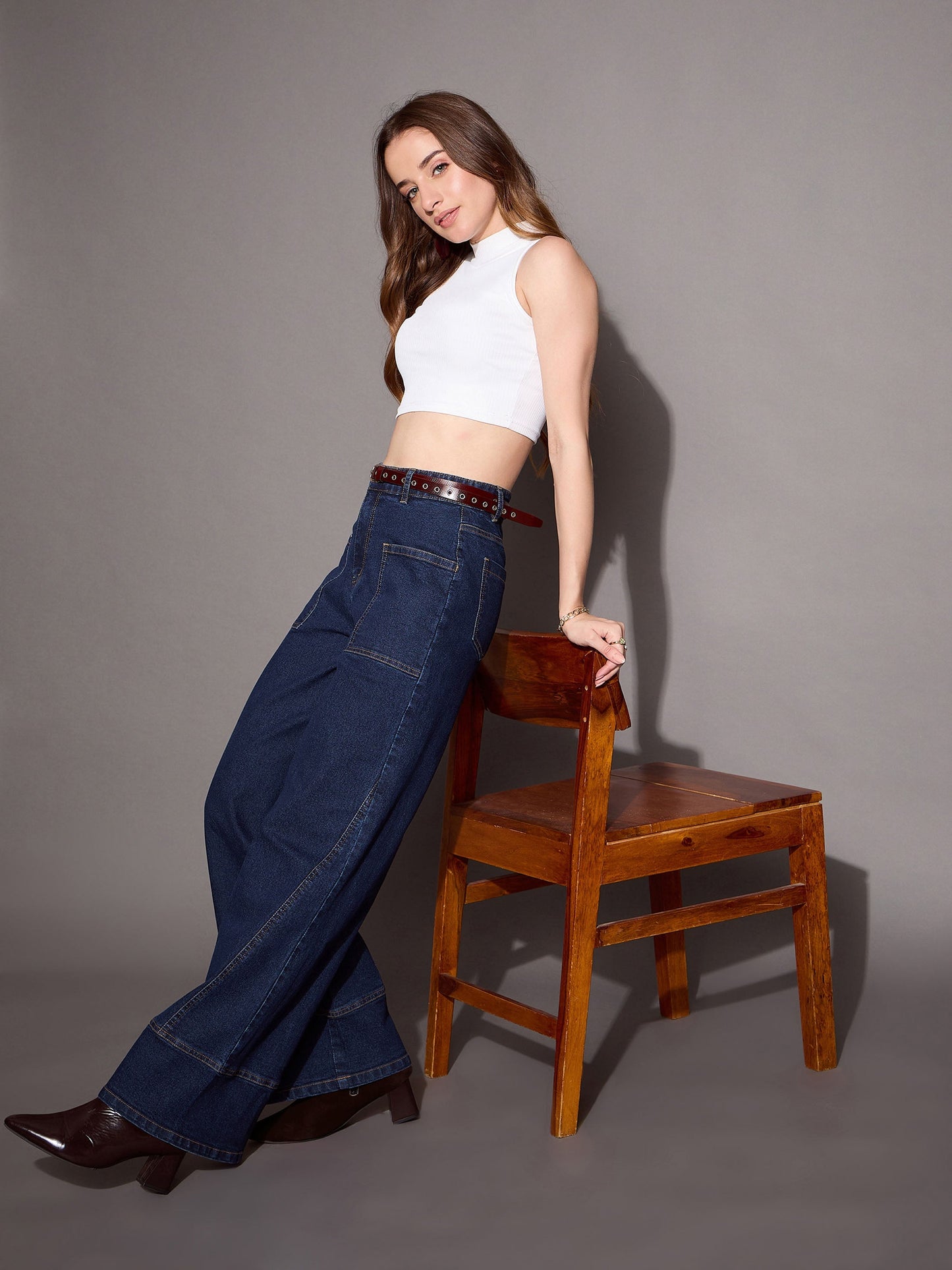 Blue Blast Patch Pocket Wide Leg Jeans