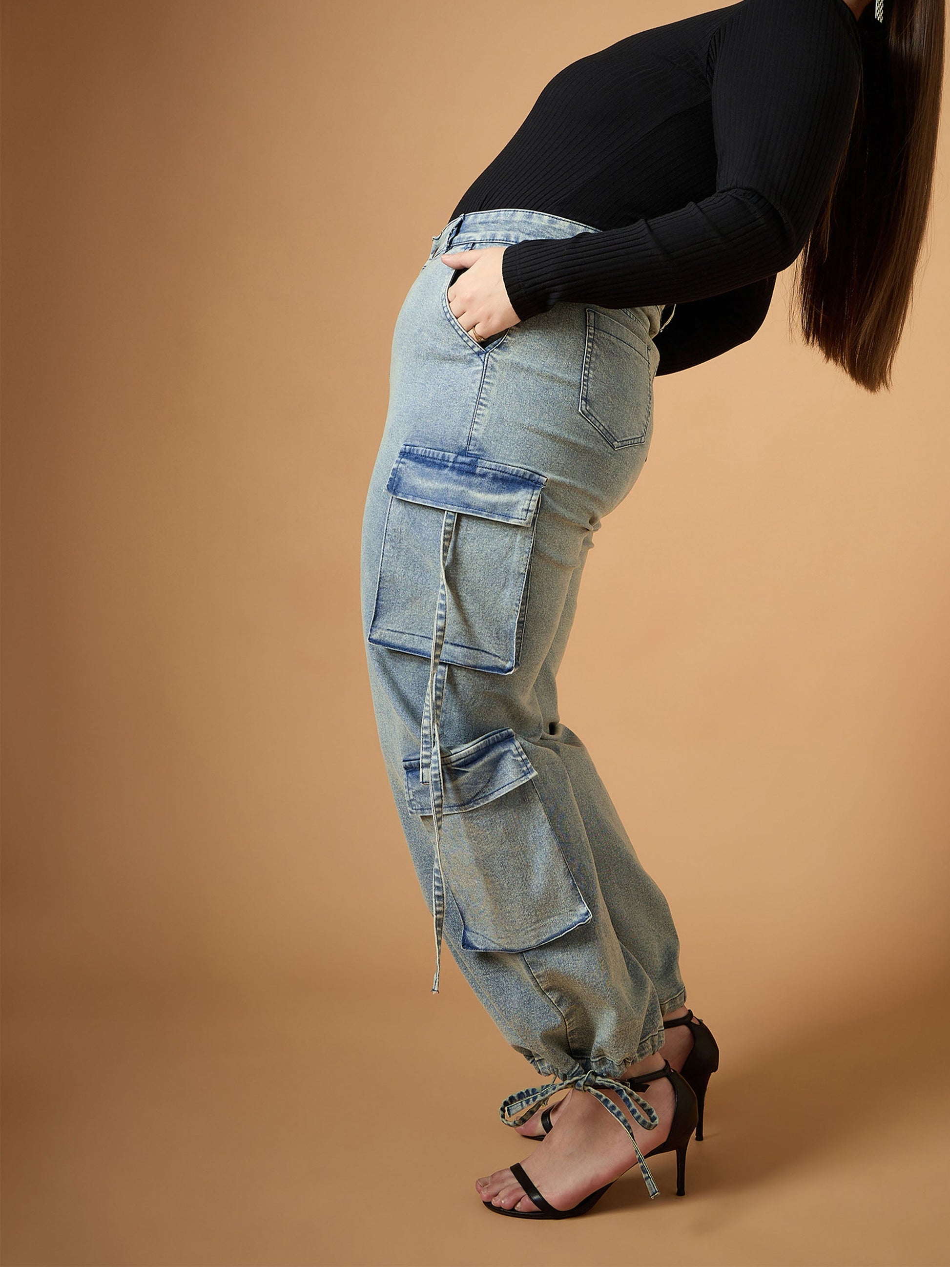 Plus size women's Blue Denim Blue Acid Wash Side Pocket Straight Fit Jeans by Sassafras Curve for wholesale buyers, boutiques, resellers and bulk