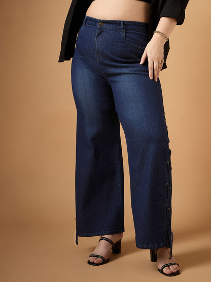 Blue Wash Side Knot Straight Fit Jeans