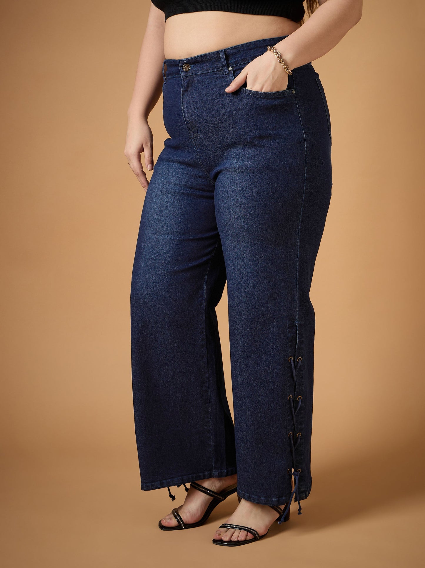 Blue Wash Side Knot Straight Fit Jeans