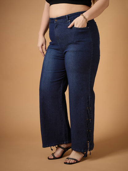 Blue Wash Side Knot Straight Fit Jeans