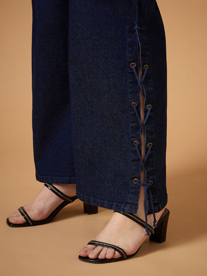 Blue Wash Side Knot Straight Fit Jeans