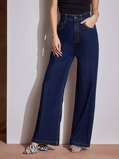 Navy Blue Heart Pockets Straight Jeans