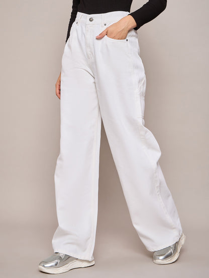 White Elasticated High Waist Back Pocket Jeans