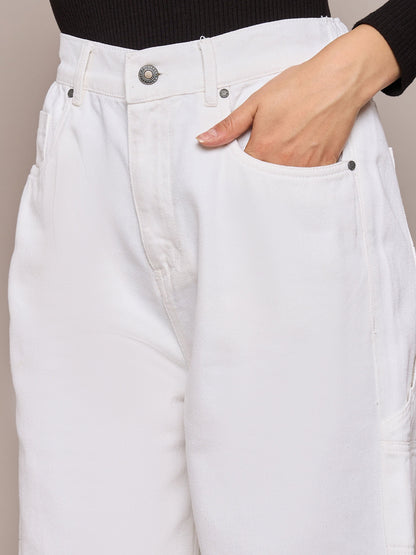 White Elasticated High Waist Back Pocket Jeans