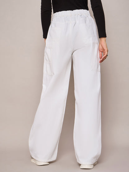 White Elasticated High Waist Back Pocket Jeans