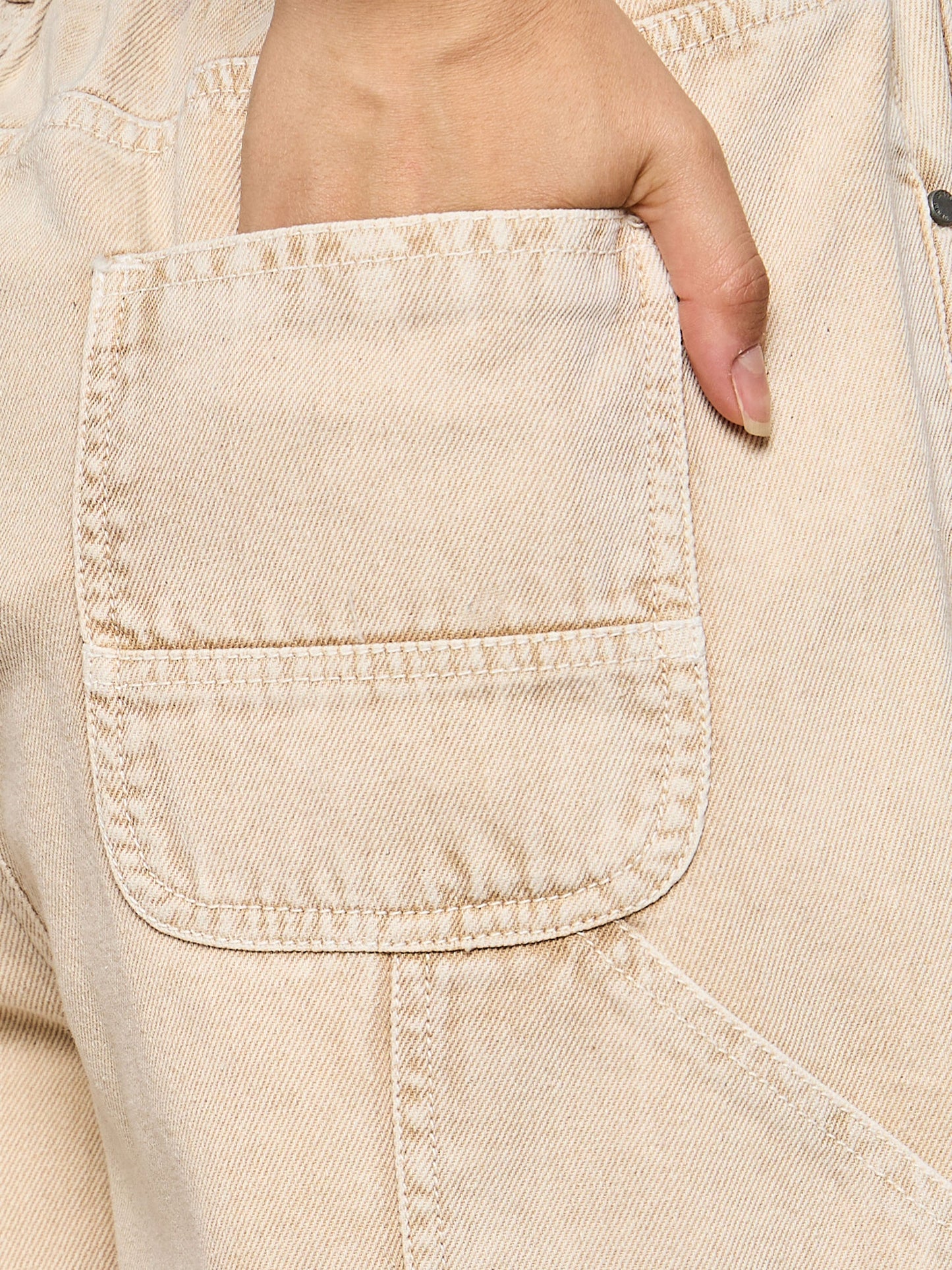Beige Elasticated High Waist Back Pocket Jeans