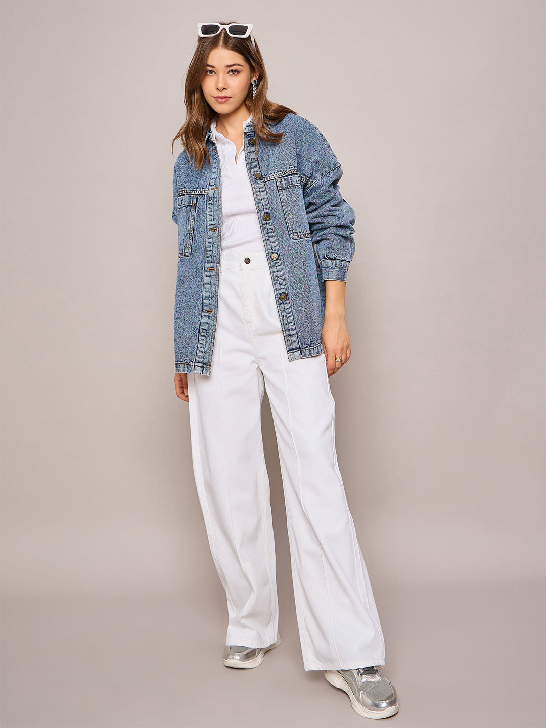 Women White High Waist Front Dart Straight Jeans