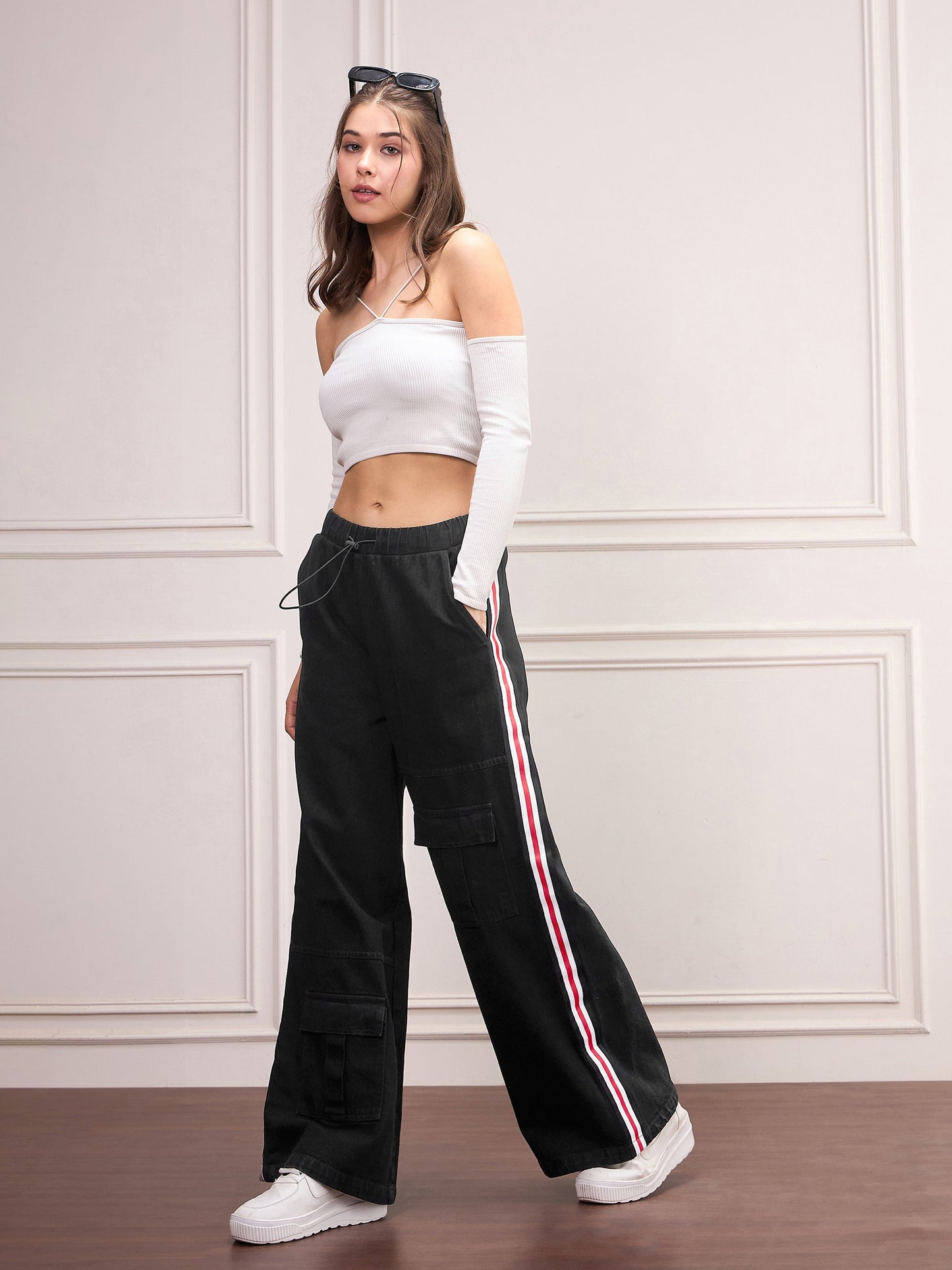 Black Denim Side Tape Cargo Jeans