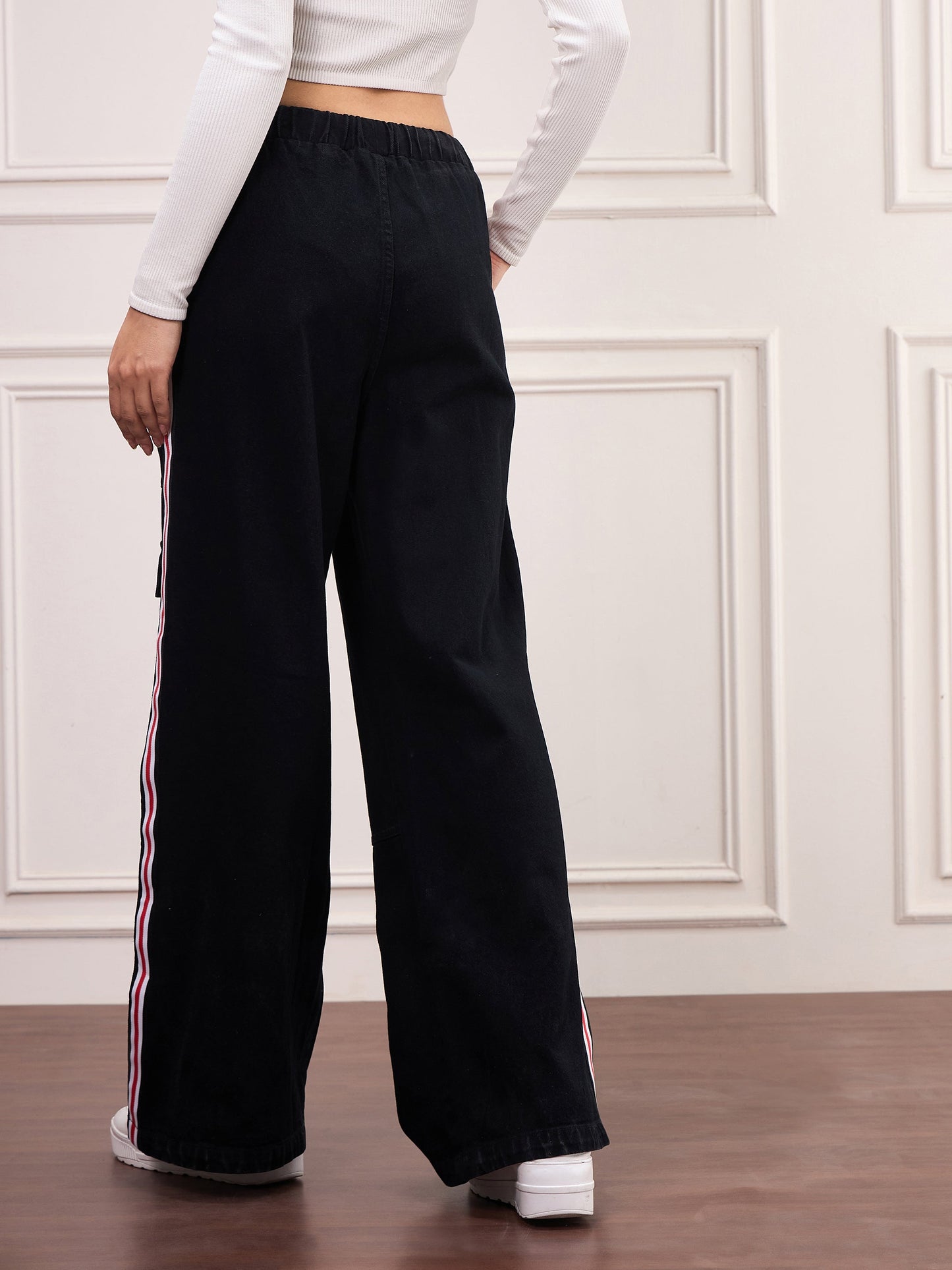 Black Denim Side Tape Cargo Jeans