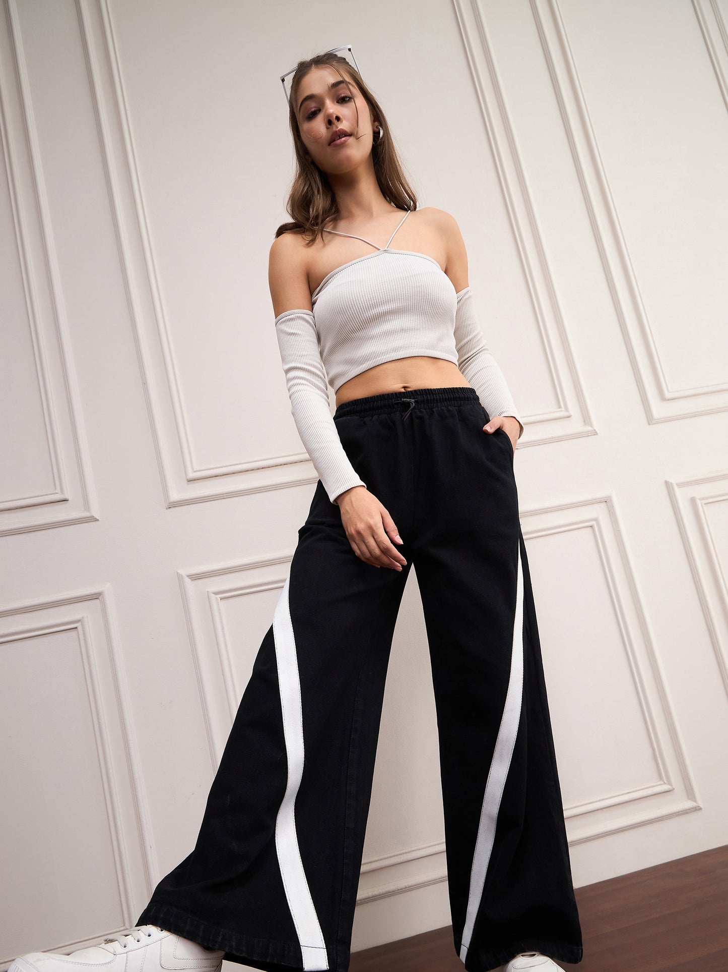 Black Denim Contrast Tape Detail Jeans