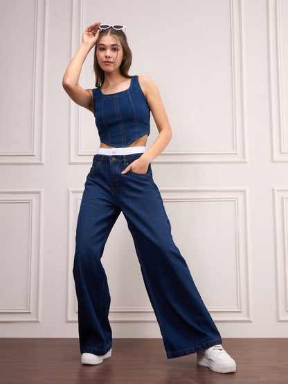 Navy Blue Double Waistband Jeans