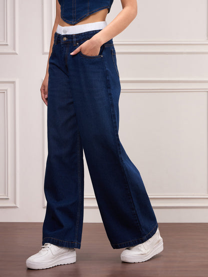 Navy Blue Double Waistband Jeans