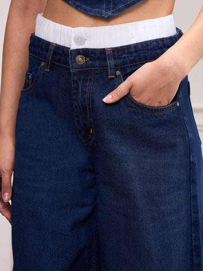 Navy Blue Double Waistband Jeans
