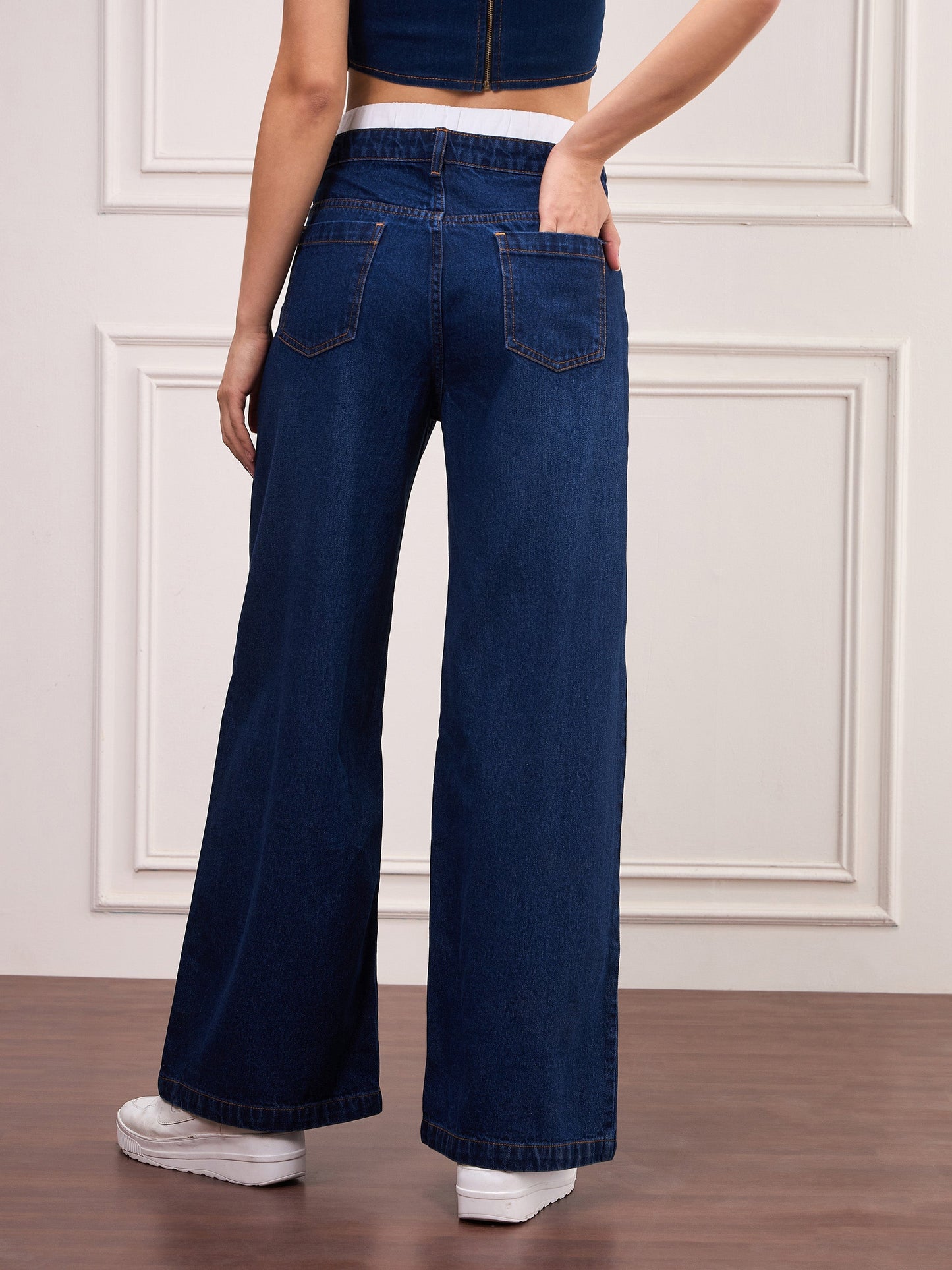 Navy Blue Double Waistband Jeans