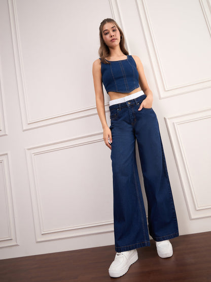 Navy Blue Double Waistband Jeans