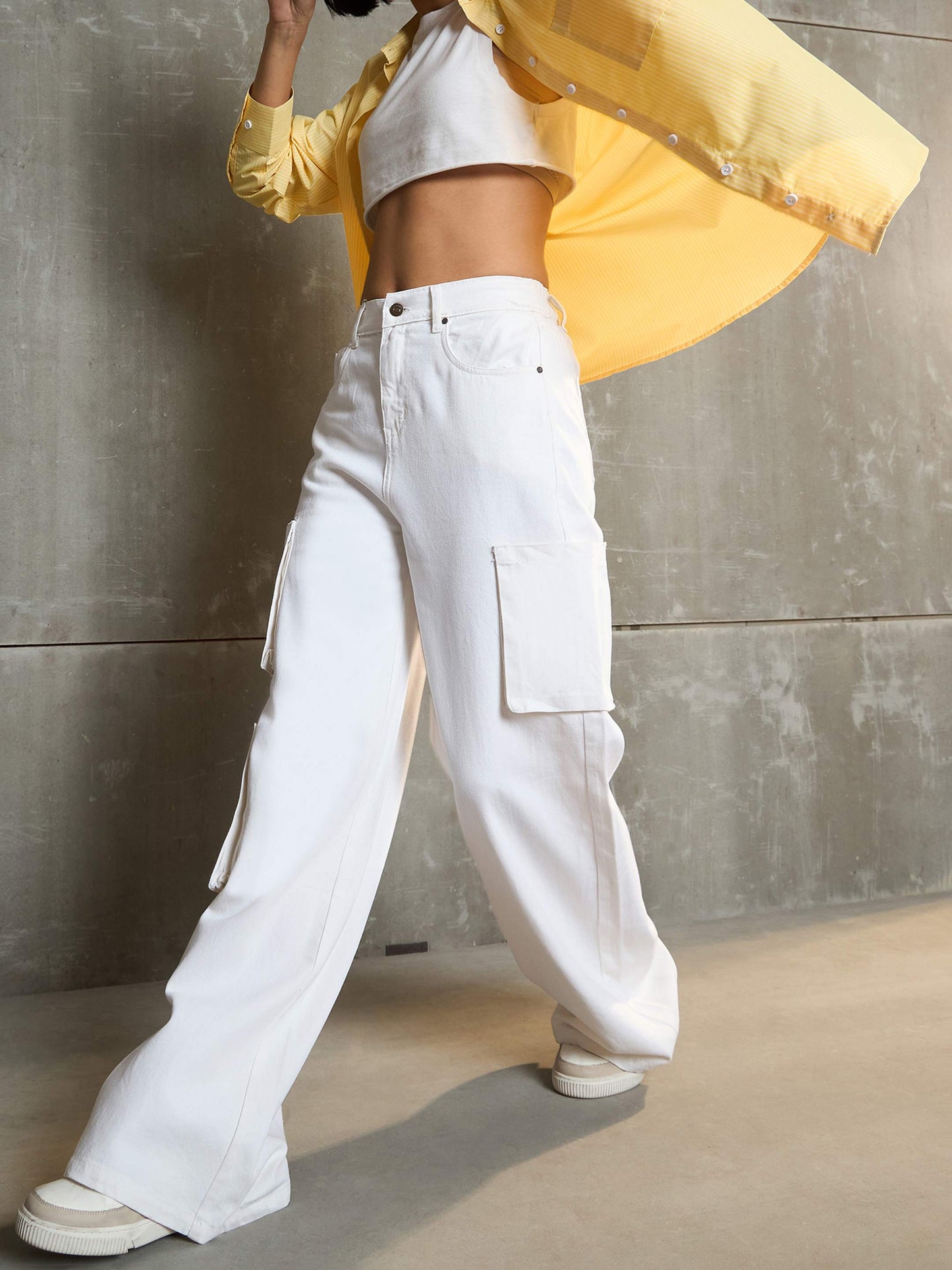 Women White Box Pocket Straight Premium Jeans