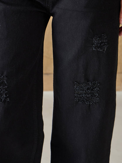 Black Denim Premium Front Detail Straight Jeans