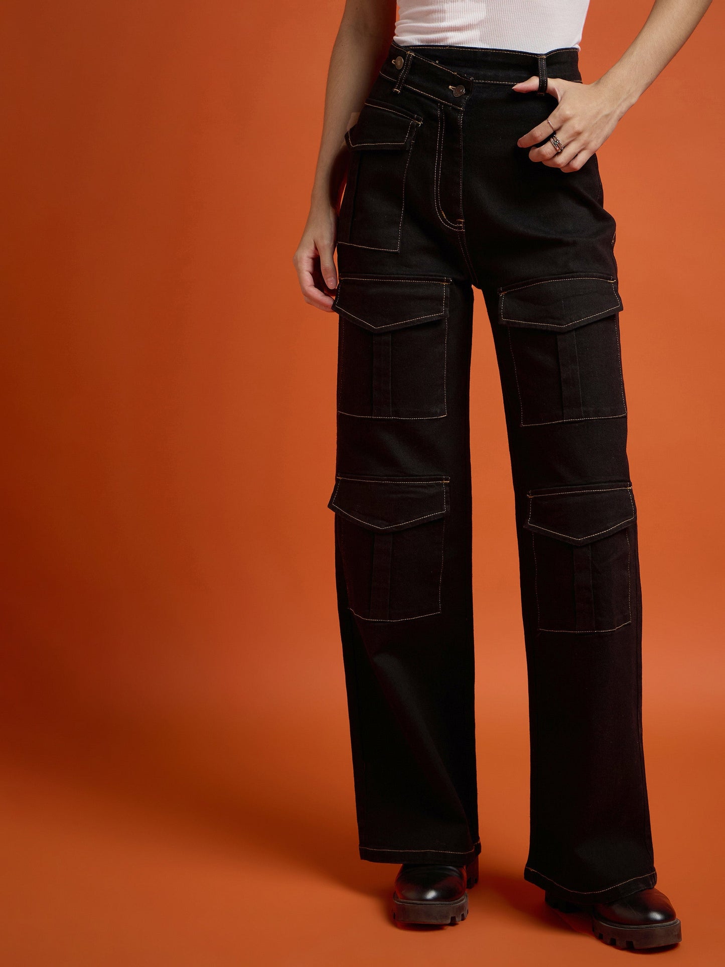 Black Cargo Straight Jeans