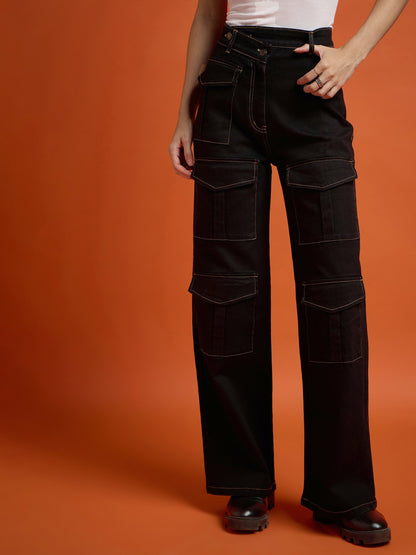 Black Cargo Straight Jeans