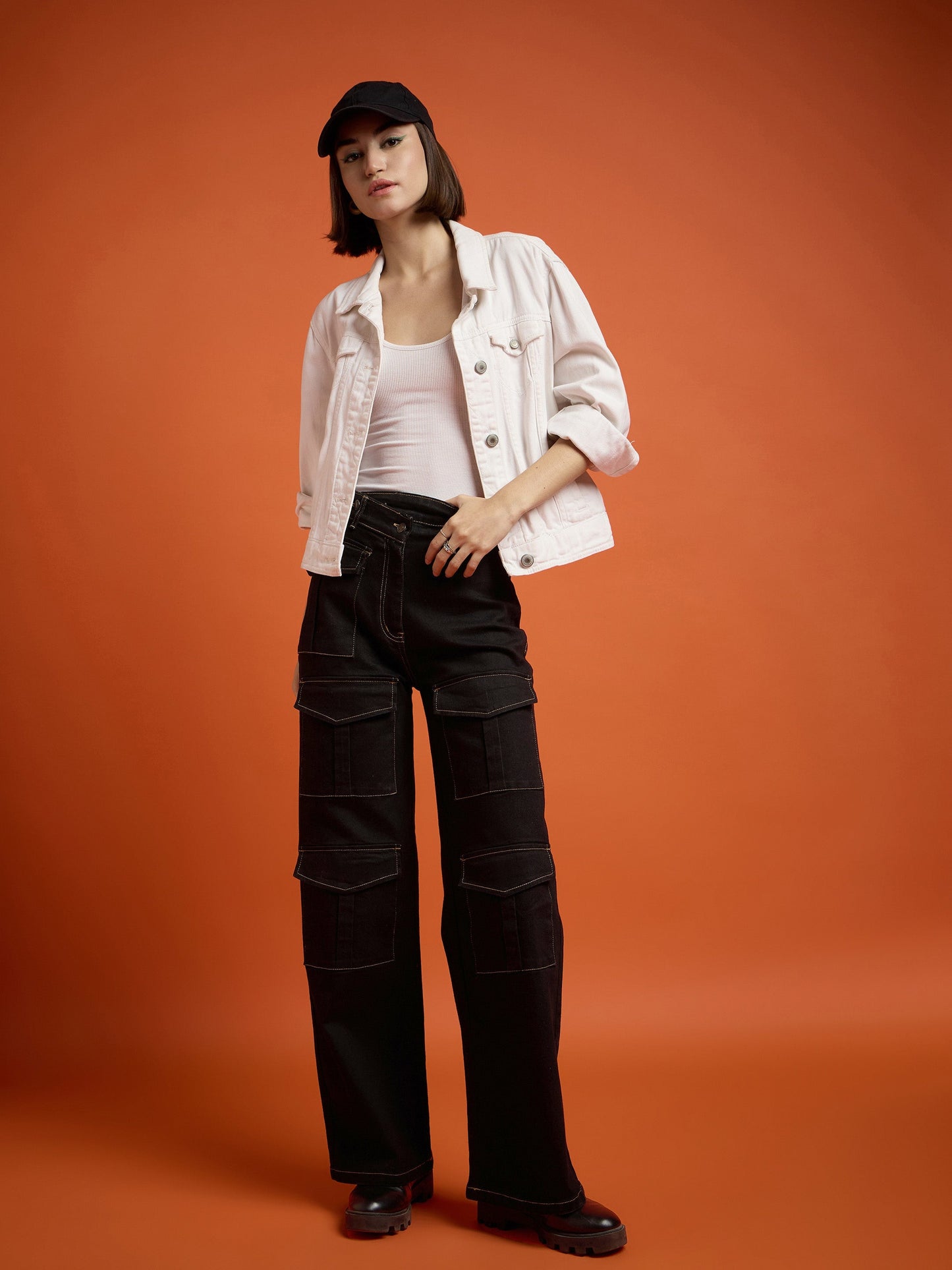 Black Cargo Straight Jeans
