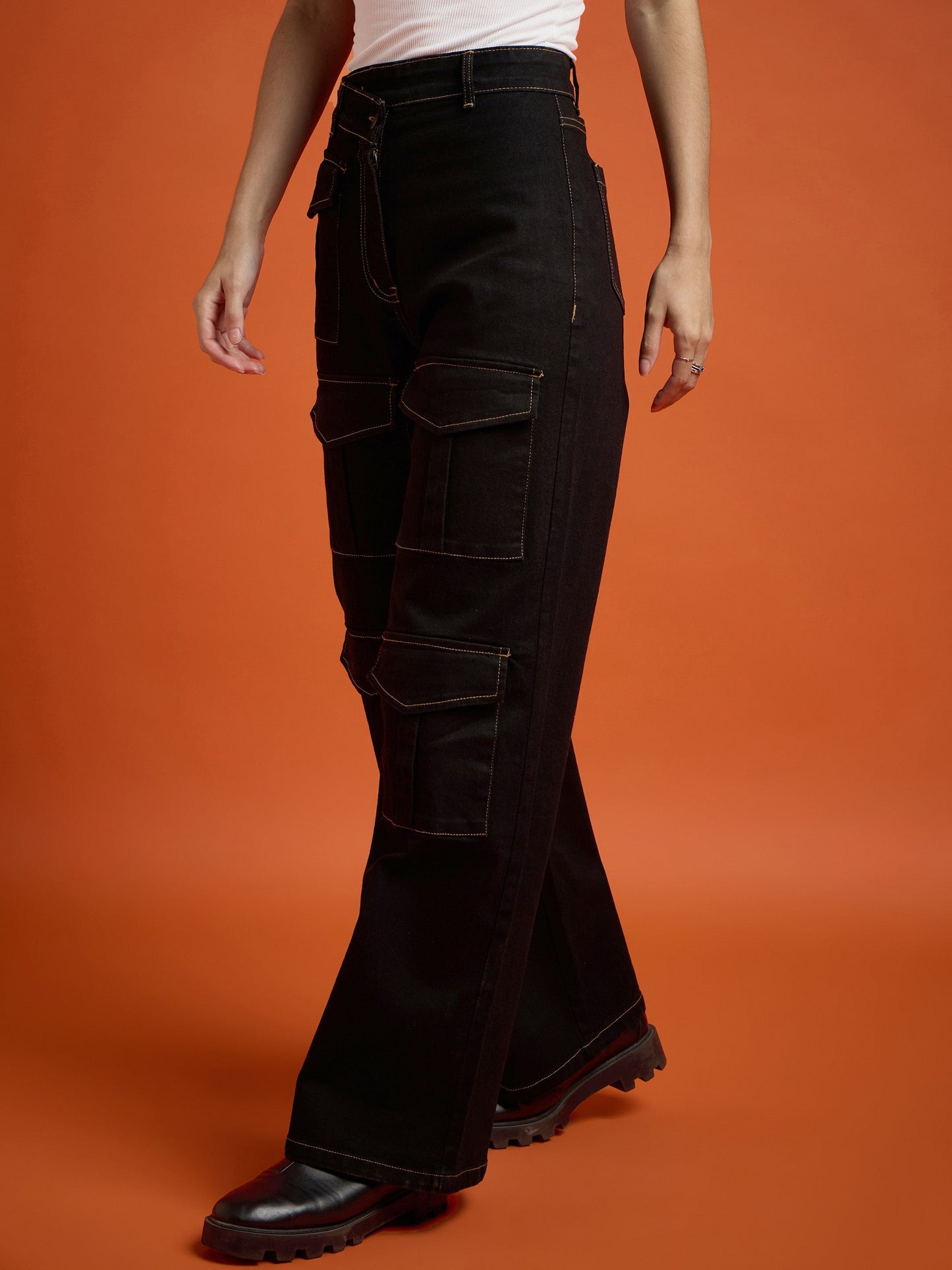 Black Cargo Straight Jeans