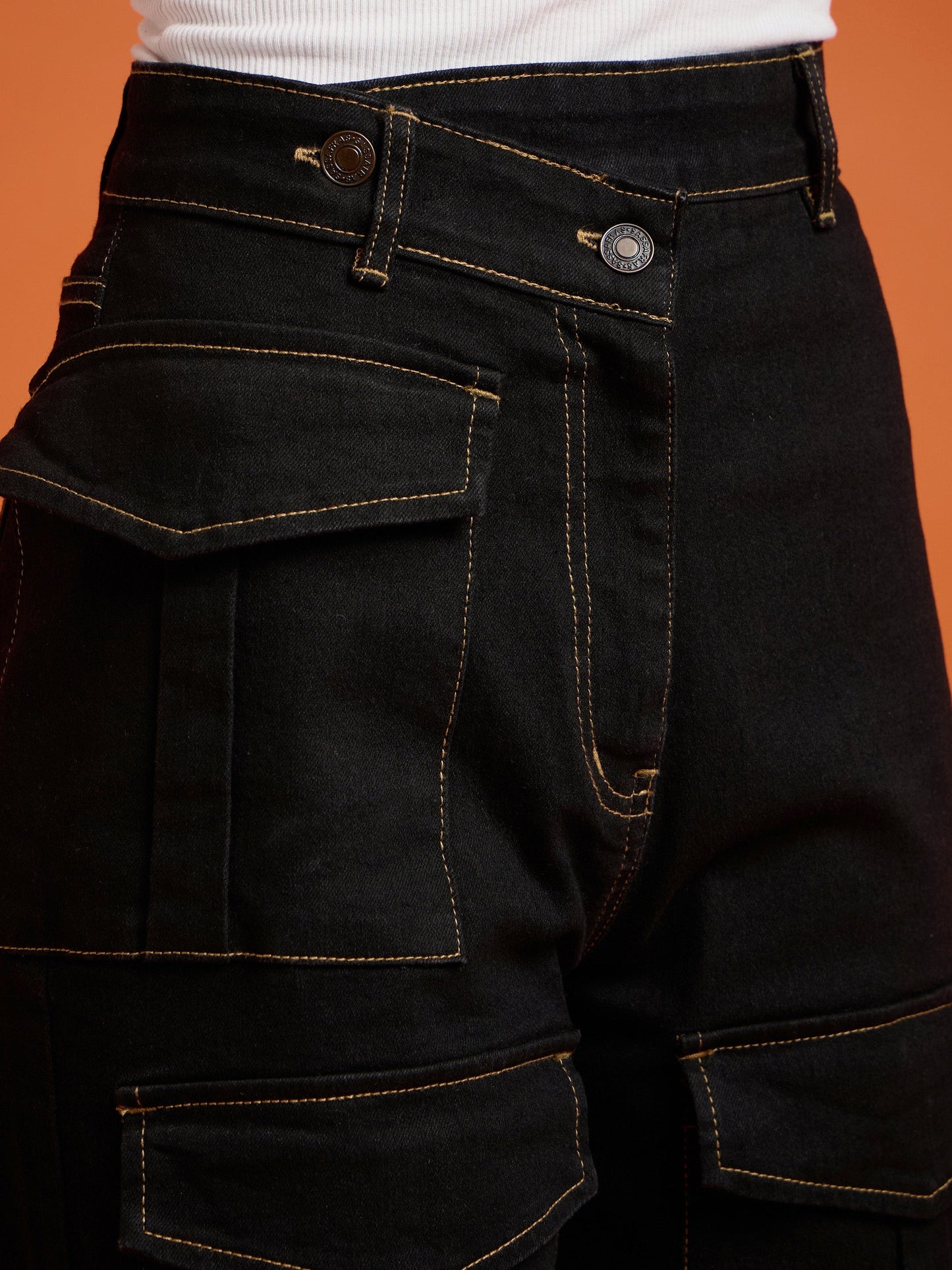 Black Cargo Straight Jeans