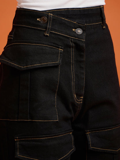 Black Cargo Straight Jeans