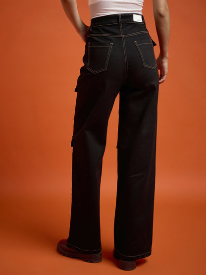 Black Cargo Straight Jeans