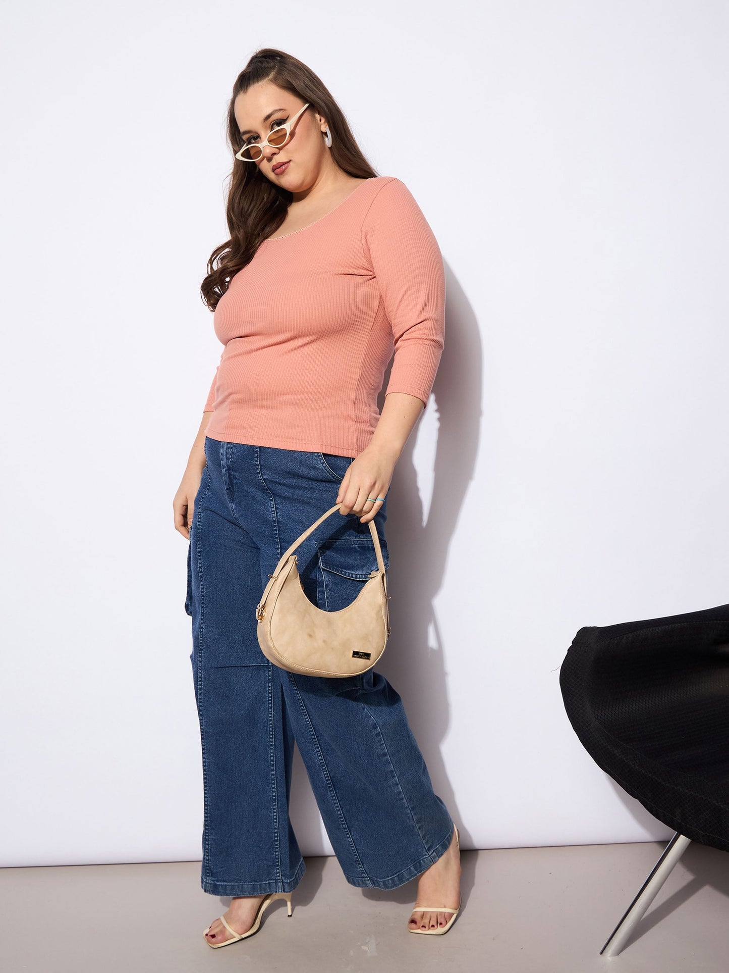 Navy Denim Front Seam Side Pockets Straight Jeans