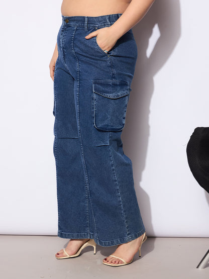 Navy Denim Front Seam Side Pockets Straight Jeans