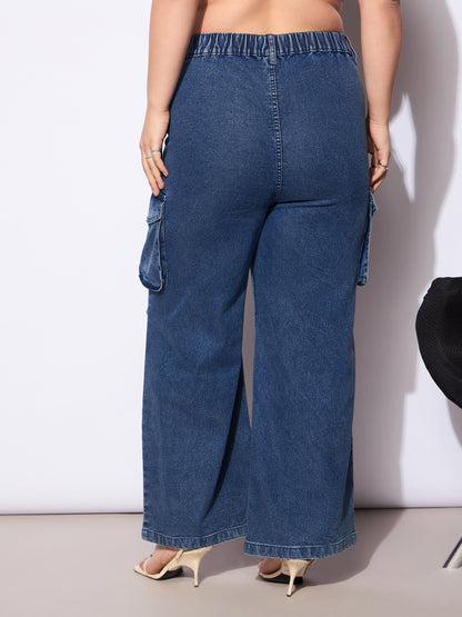 Navy Denim Front Seam Side Pockets Straight Jeans