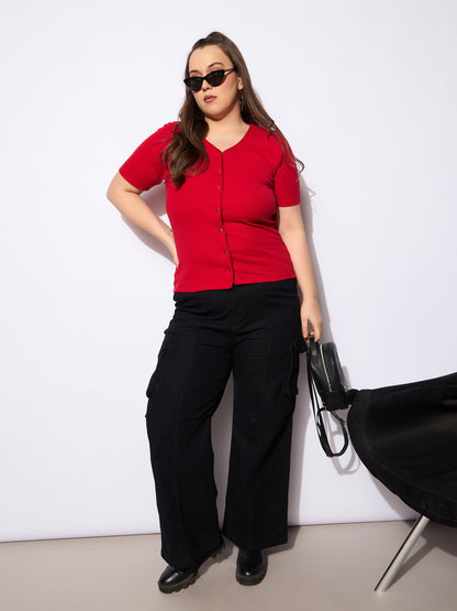 Black Denim Front Seam Side Pockets Straight Jeans