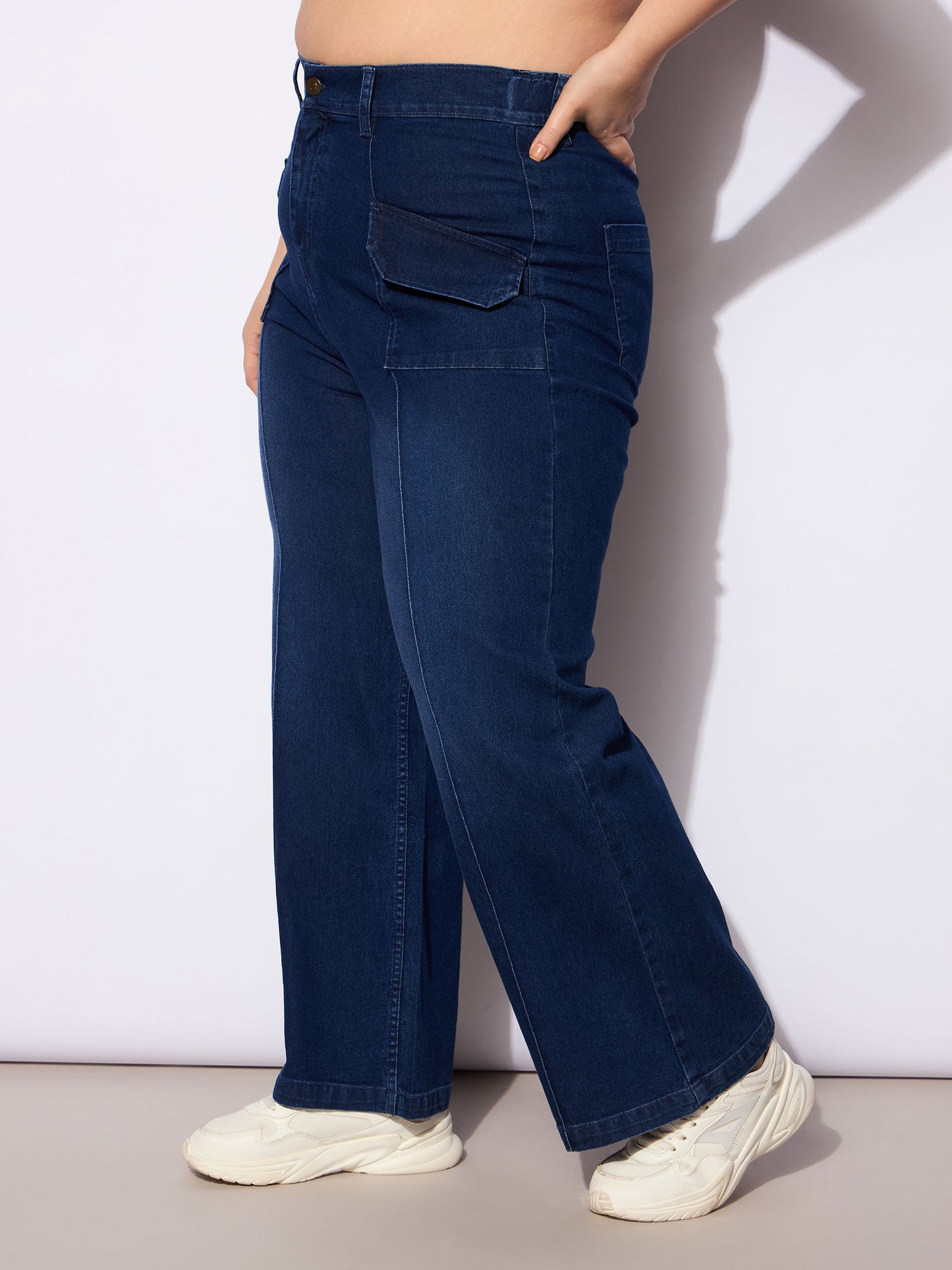 Blue Denim Front Seam Detail Straight Jeans