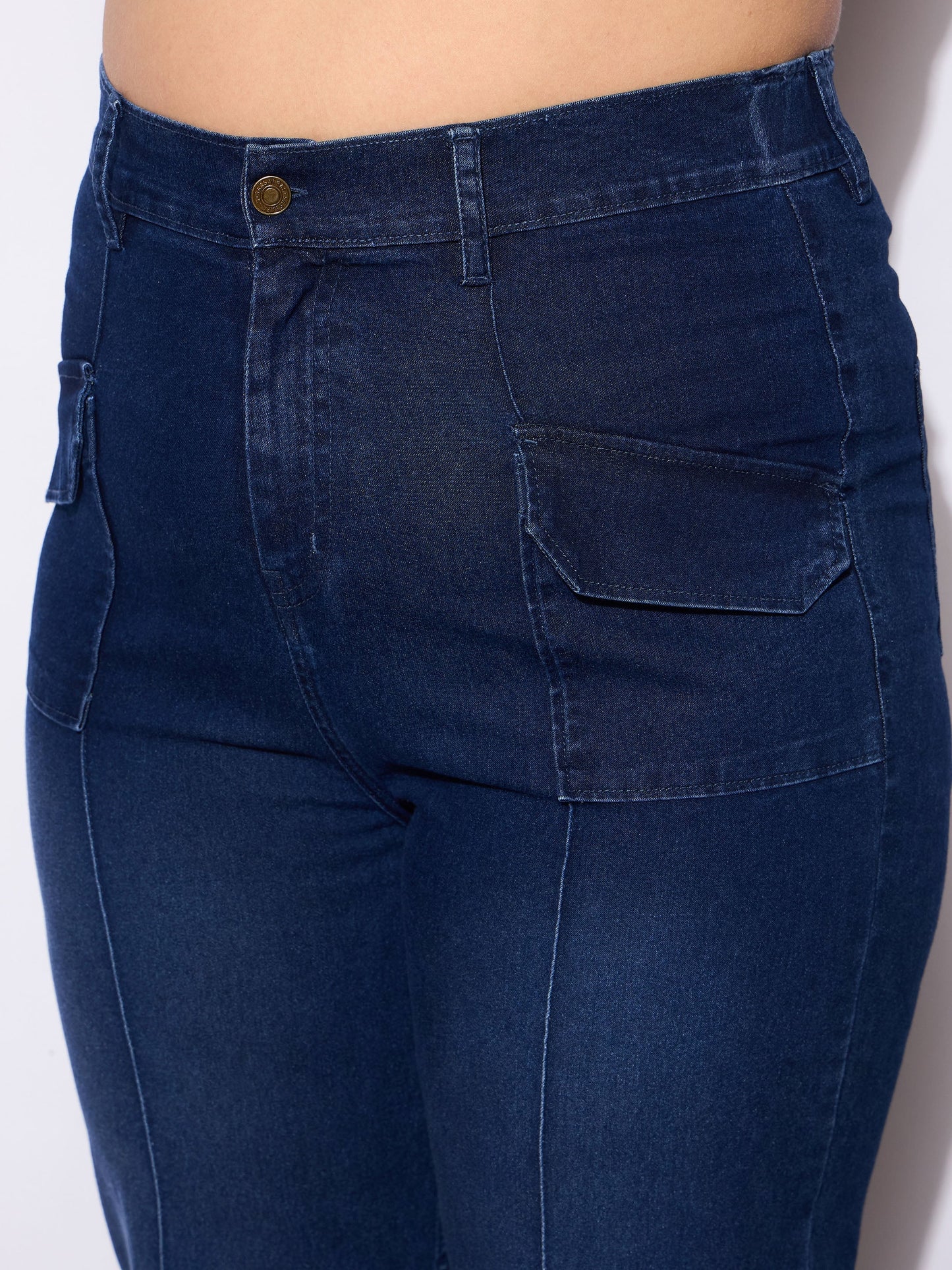 Blue Denim Front Seam Detail Straight Jeans