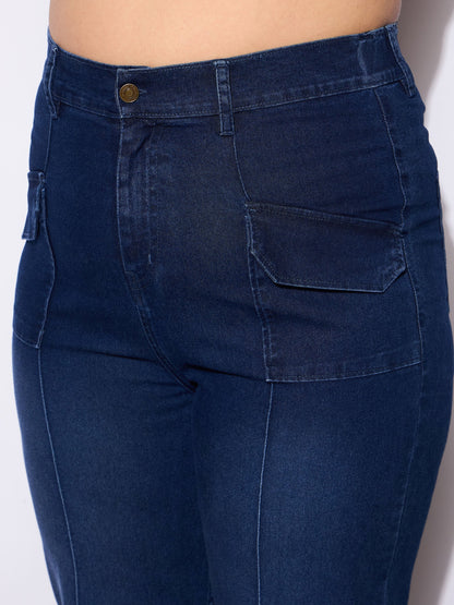 Blue Denim Front Seam Detail Straight Jeans