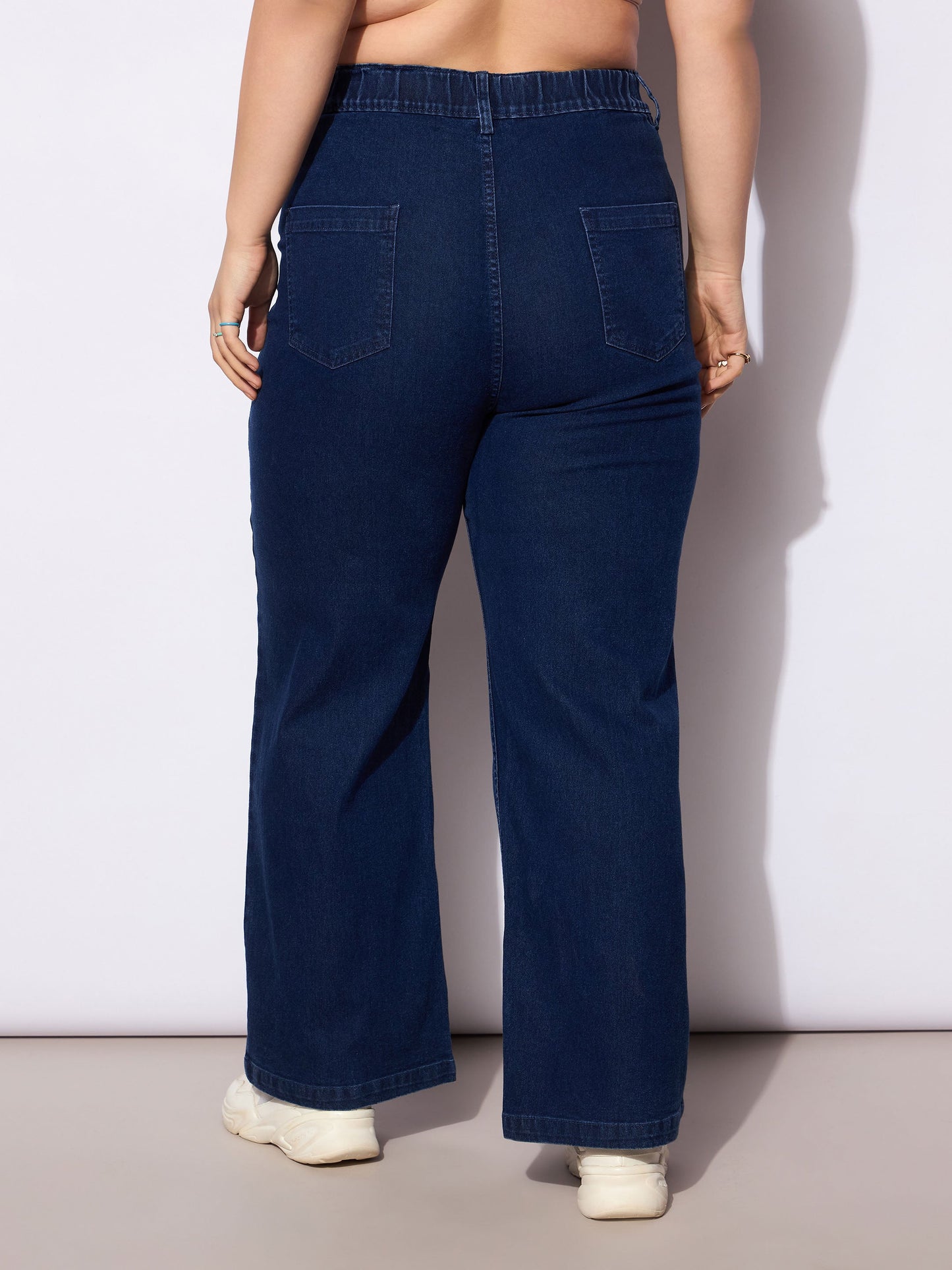 Blue Denim Front Seam Detail Straight Jeans