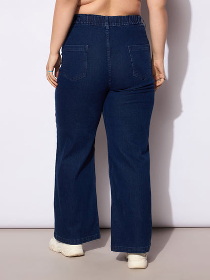 Blue Denim Front Seam Detail Straight Jeans