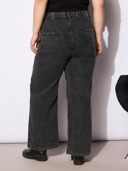 Black Denim Front Seam Detail Straight Jeans