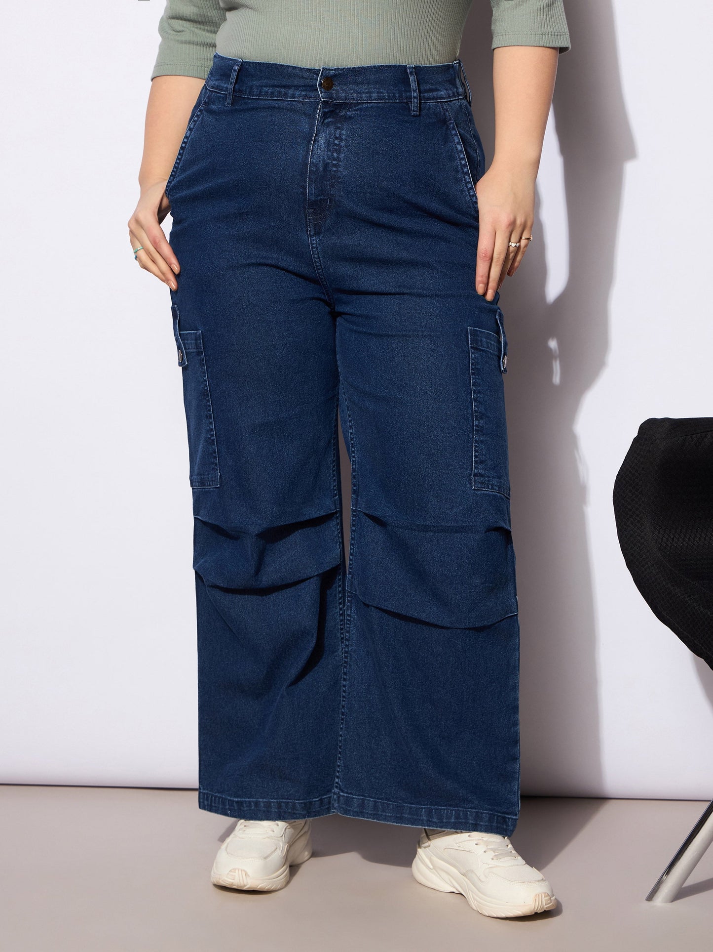 Navy Denim Side Pockets Straight Jeans